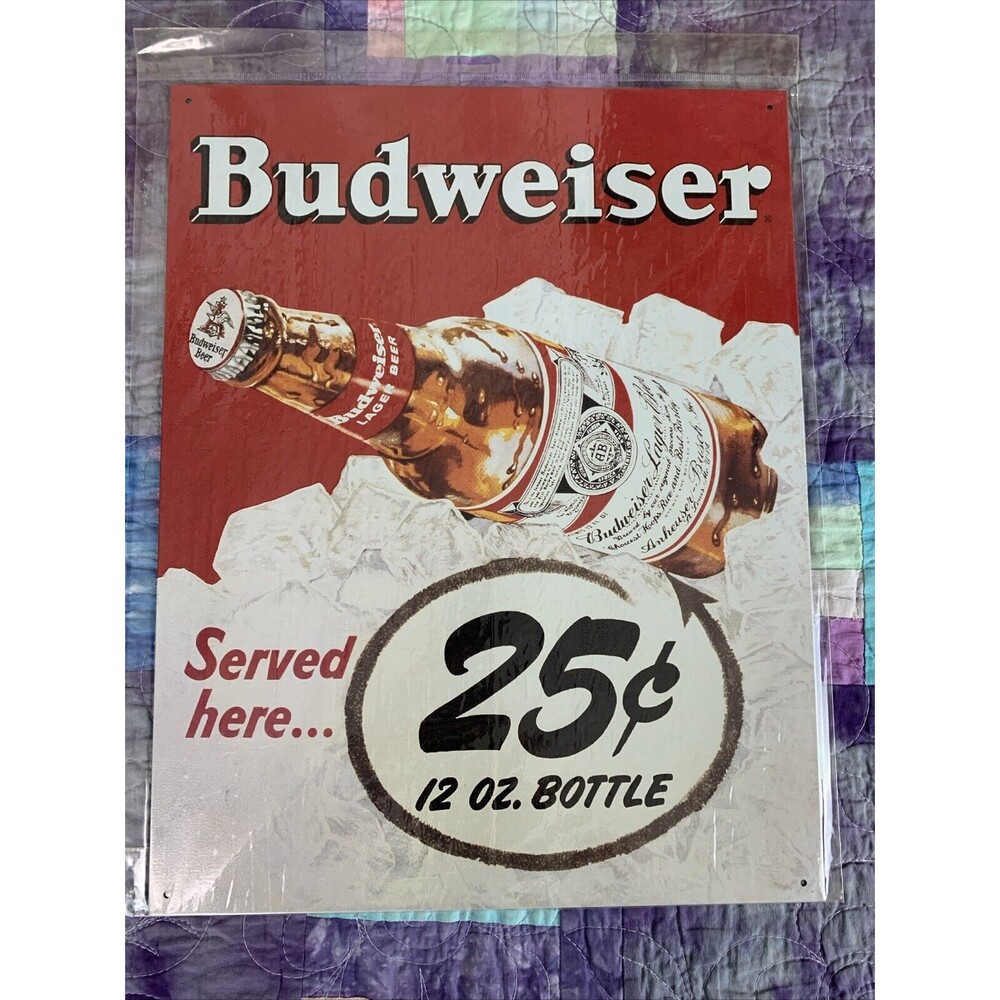 Vintage Budweiser Served Here 12.5x16 Metal Sign Man Cave Bar Decor Wall Decor